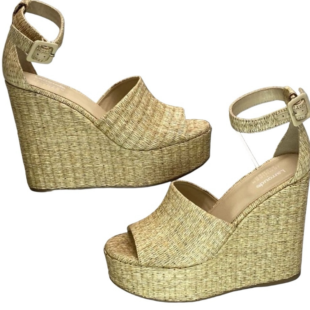 NEW LARROUDE  x Jennifer Fisher Wedge Sandals – Women’s Size 9.5 – Sepia RaffiA